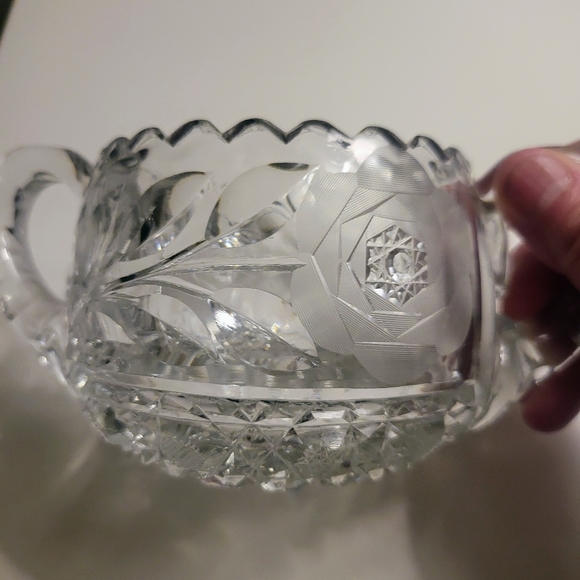Vintage Heavy Cut Glass Crystal Sugar Bowl With Rose Pattern - Picture 2 of 6